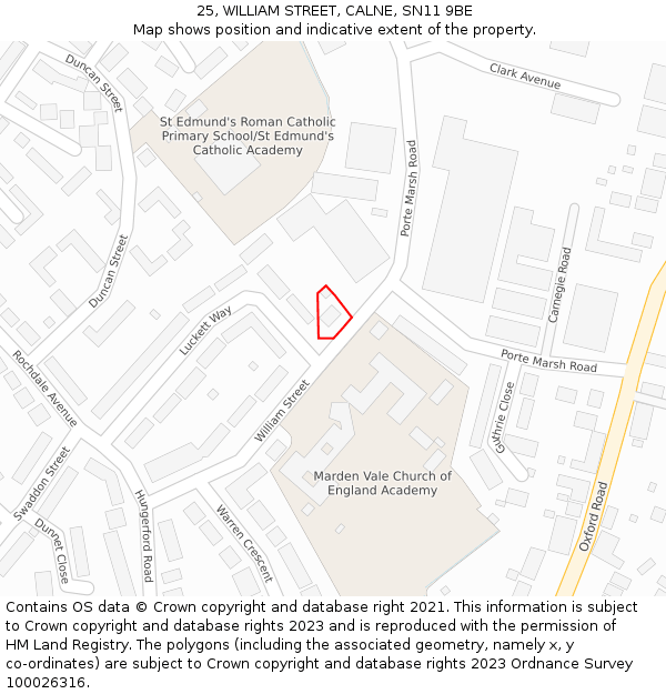 25, WILLIAM STREET, CALNE, SN11 9BE: Location map and indicative extent of plot