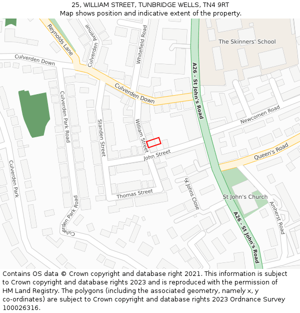 25, WILLIAM STREET, TUNBRIDGE WELLS, TN4 9RT: Location map and indicative extent of plot