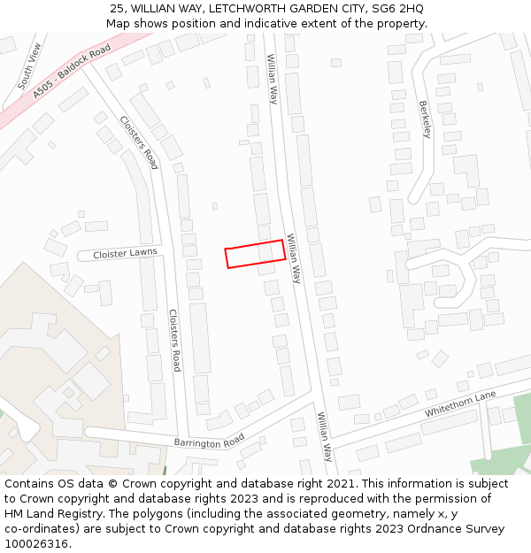 25, WILLIAN WAY, LETCHWORTH GARDEN CITY, SG6 2HQ: Location map and indicative extent of plot