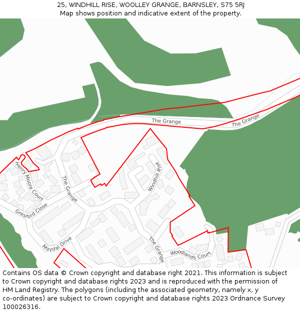 25, WINDHILL RISE, WOOLLEY GRANGE, BARNSLEY, S75 5RJ: Location map and indicative extent of plot
