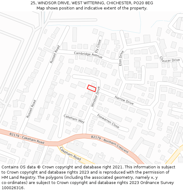 25, WINDSOR DRIVE, WEST WITTERING, CHICHESTER, PO20 8EG: Location map and indicative extent of plot