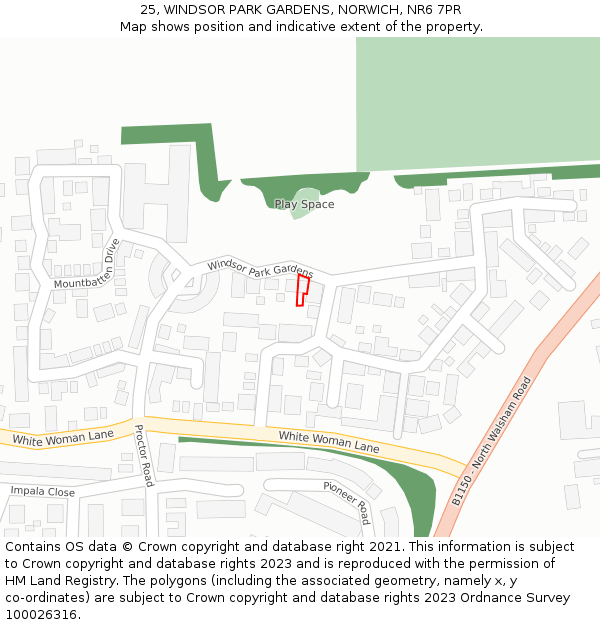 25, WINDSOR PARK GARDENS, NORWICH, NR6 7PR: Location map and indicative extent of plot