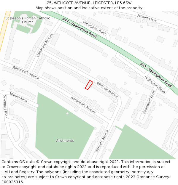 25, WITHCOTE AVENUE, LEICESTER, LE5 6SW: Location map and indicative extent of plot