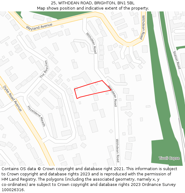 25, WITHDEAN ROAD, BRIGHTON, BN1 5BL: Location map and indicative extent of plot