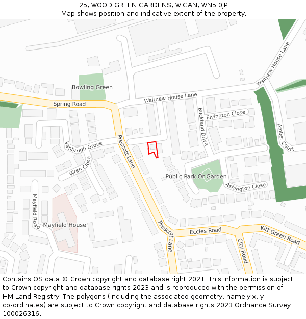 25, WOOD GREEN GARDENS, WIGAN, WN5 0JP: Location map and indicative extent of plot
