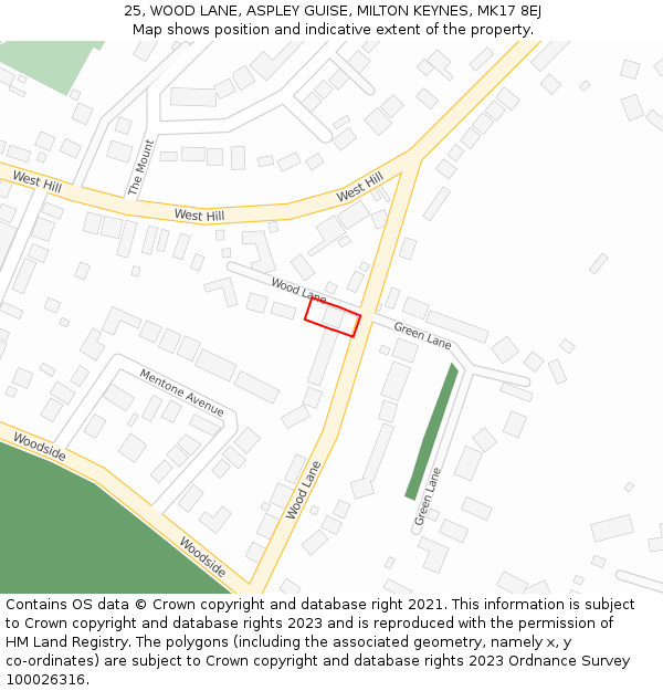 25, WOOD LANE, ASPLEY GUISE, MILTON KEYNES, MK17 8EJ: Location map and indicative extent of plot