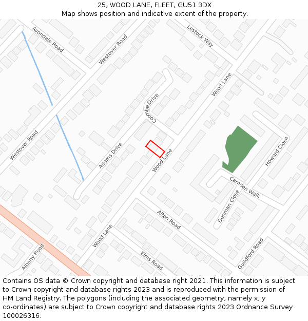 25, WOOD LANE, FLEET, GU51 3DX: Location map and indicative extent of plot