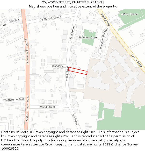 25, WOOD STREET, CHATTERIS, PE16 6LJ: Location map and indicative extent of plot