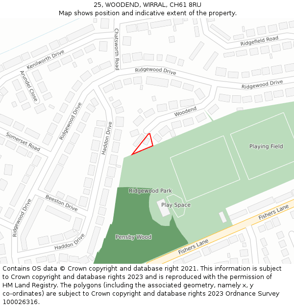 25, WOODEND, WIRRAL, CH61 8RU: Location map and indicative extent of plot