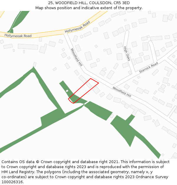 25, WOODFIELD HILL, COULSDON, CR5 3ED: Location map and indicative extent of plot