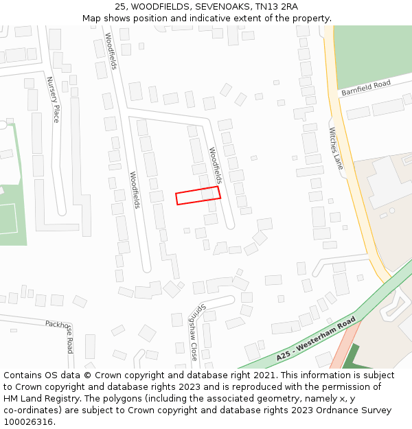 25, WOODFIELDS, SEVENOAKS, TN13 2RA: Location map and indicative extent of plot