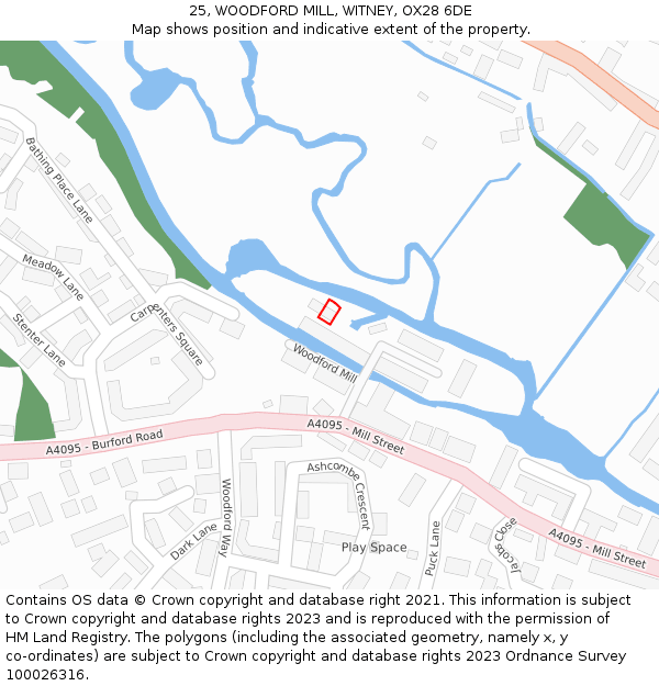 25, WOODFORD MILL, WITNEY, OX28 6DE: Location map and indicative extent of plot