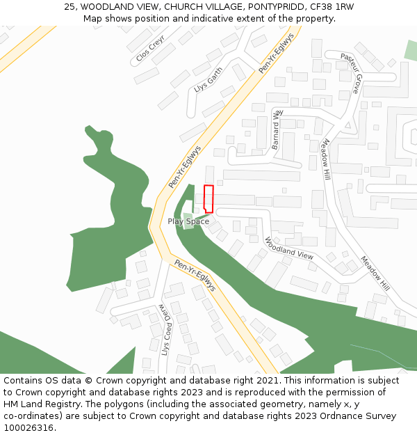 25, WOODLAND VIEW, CHURCH VILLAGE, PONTYPRIDD, CF38 1RW: Location map and indicative extent of plot