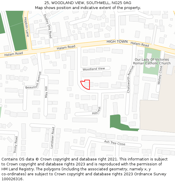 25, WOODLAND VIEW, SOUTHWELL, NG25 0AG: Location map and indicative extent of plot