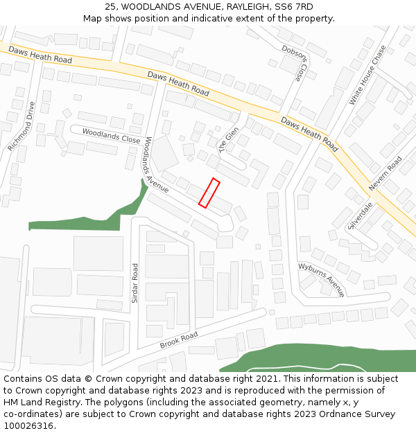 25, WOODLANDS AVENUE, RAYLEIGH, SS6 7RD: Location map and indicative extent of plot