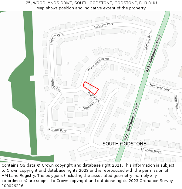 25, WOODLANDS DRIVE, SOUTH GODSTONE, GODSTONE, RH9 8HU: Location map and indicative extent of plot