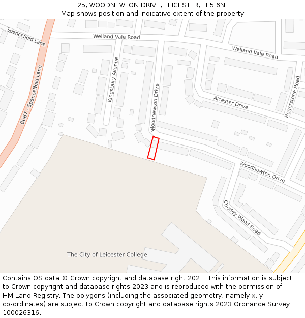 25, WOODNEWTON DRIVE, LEICESTER, LE5 6NL: Location map and indicative extent of plot