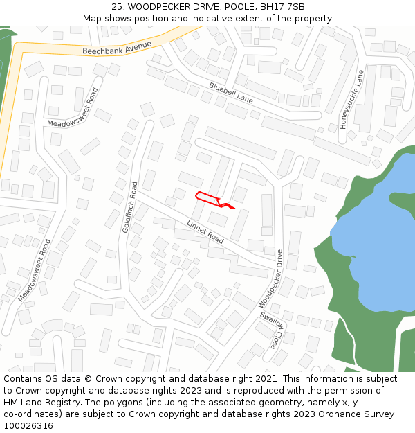 25, WOODPECKER DRIVE, POOLE, BH17 7SB: Location map and indicative extent of plot