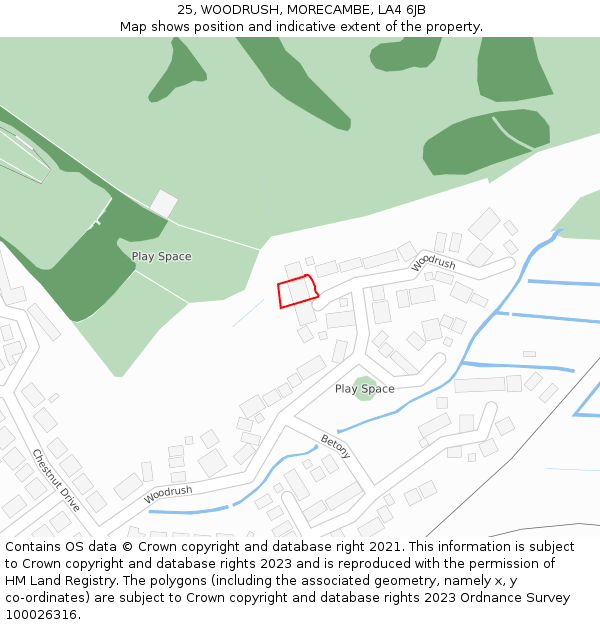 25, WOODRUSH, MORECAMBE, LA4 6JB: Location map and indicative extent of plot