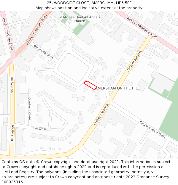 25, WOODSIDE CLOSE, AMERSHAM, HP6 5EF: Location map and indicative extent of plot