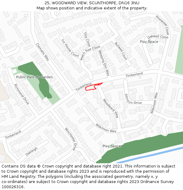 25, WOODWARD VIEW, SCUNTHORPE, DN16 3NU: Location map and indicative extent of plot