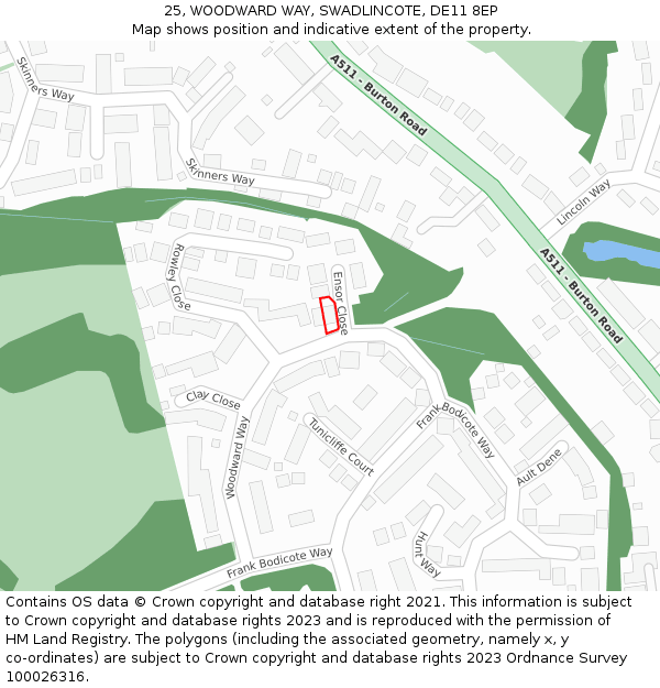 25, WOODWARD WAY, SWADLINCOTE, DE11 8EP: Location map and indicative extent of plot