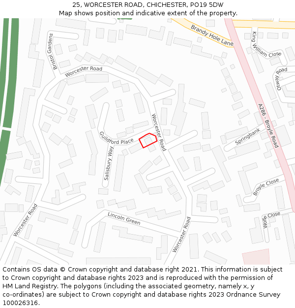 25, WORCESTER ROAD, CHICHESTER, PO19 5DW: Location map and indicative extent of plot