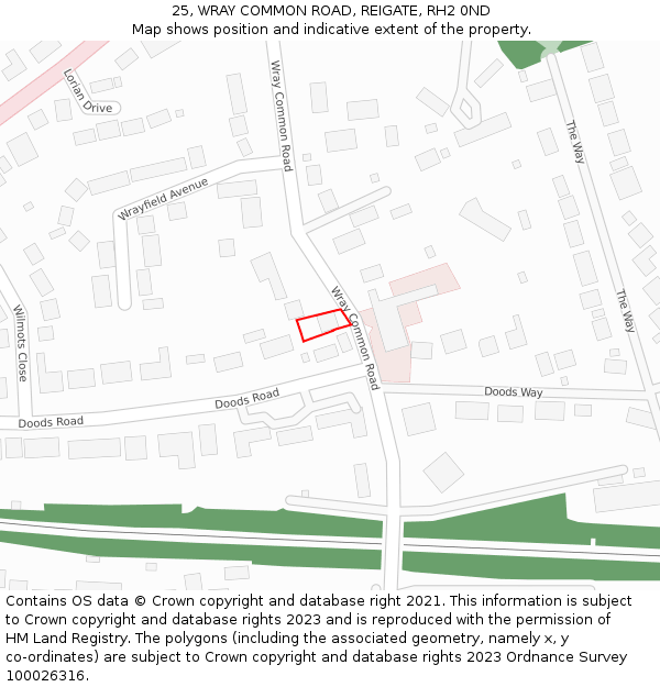 25, WRAY COMMON ROAD, REIGATE, RH2 0ND: Location map and indicative extent of plot
