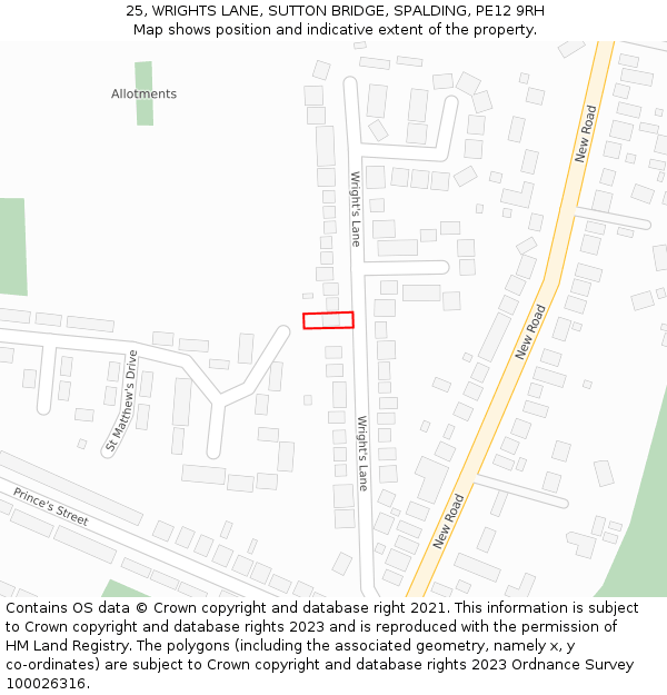 25, WRIGHTS LANE, SUTTON BRIDGE, SPALDING, PE12 9RH: Location map and indicative extent of plot