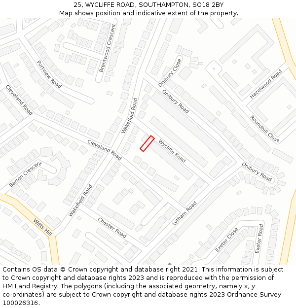 25, WYCLIFFE ROAD, SOUTHAMPTON, SO18 2BY: Location map and indicative extent of plot