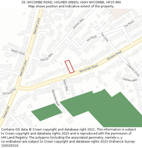 25, WYCOMBE ROAD, HOLMER GREEN, HIGH WYCOMBE, HP15 6RX: Location map and indicative extent of plot