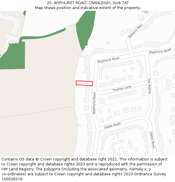 25, WYPHURST ROAD, CRANLEIGH, GU6 7AT: Location map and indicative extent of plot