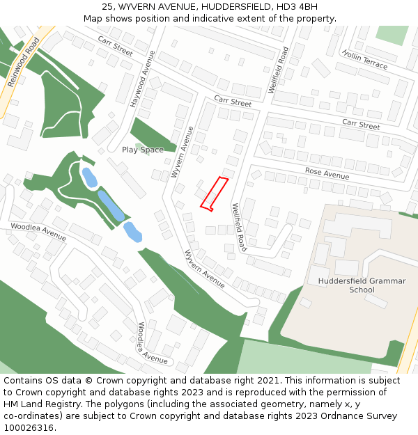 25, WYVERN AVENUE, HUDDERSFIELD, HD3 4BH: Location map and indicative extent of plot