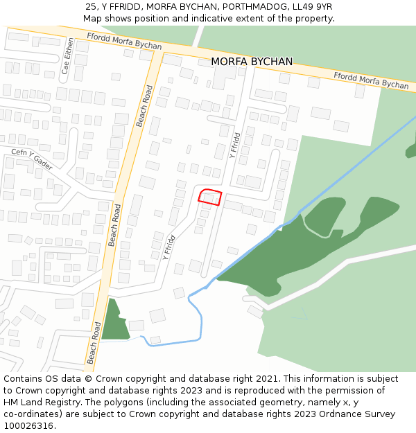 25, Y FFRIDD, MORFA BYCHAN, PORTHMADOG, LL49 9YR: Location map and indicative extent of plot