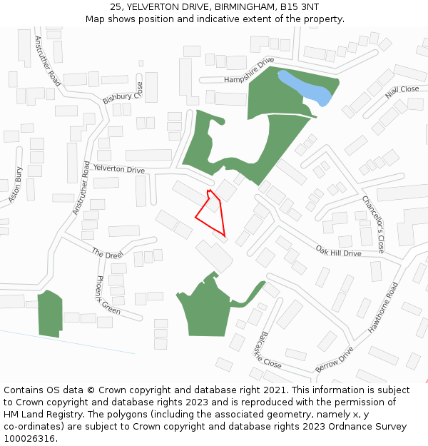 25, YELVERTON DRIVE, BIRMINGHAM, B15 3NT: Location map and indicative extent of plot