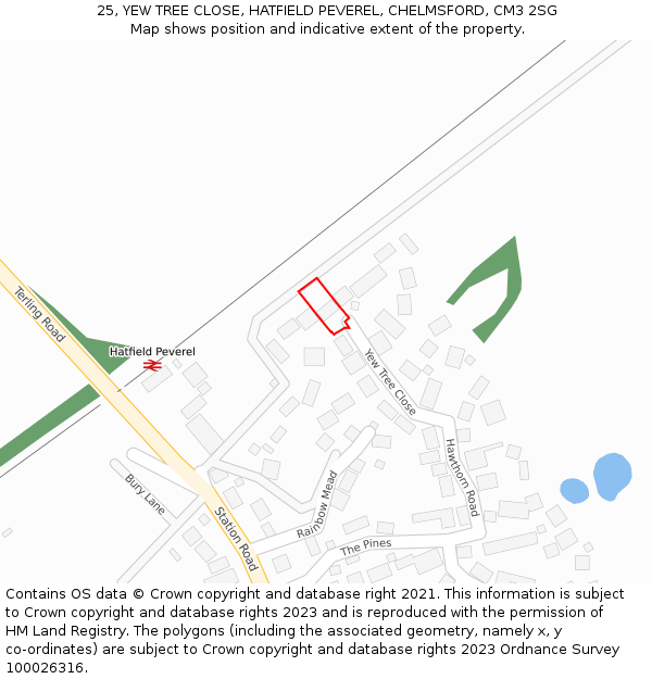 25, YEW TREE CLOSE, HATFIELD PEVEREL, CHELMSFORD, CM3 2SG: Location map and indicative extent of plot