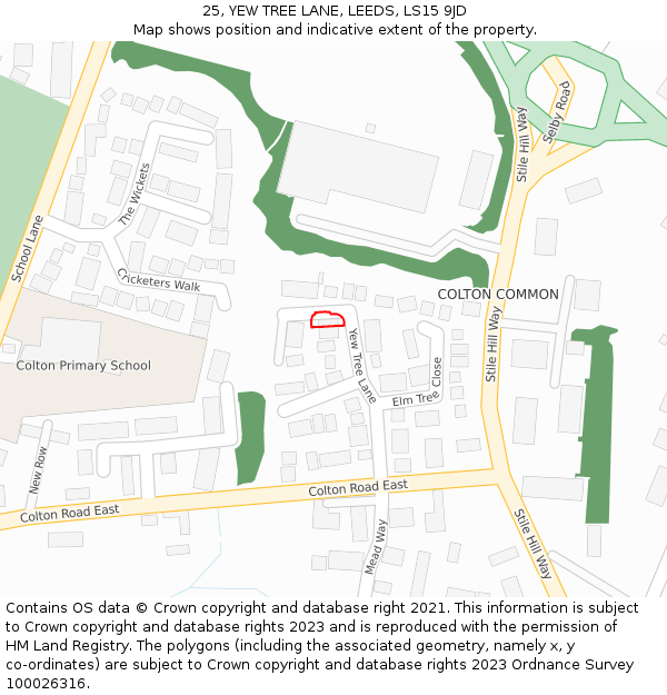 25, YEW TREE LANE, LEEDS, LS15 9JD: Location map and indicative extent of plot