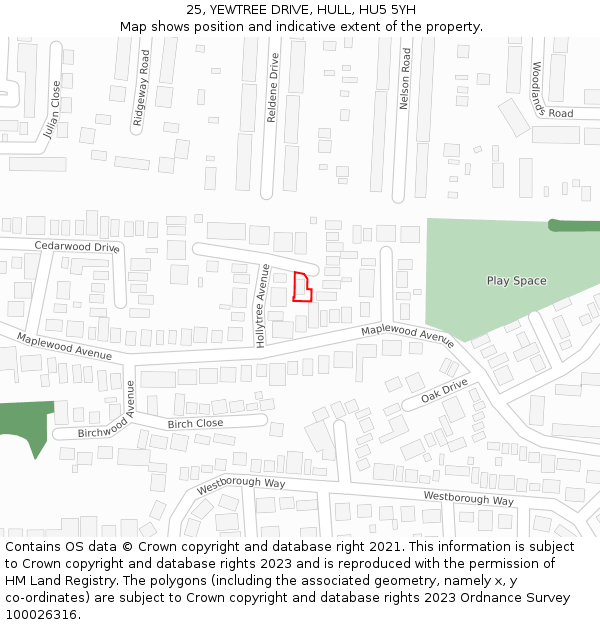 25, YEWTREE DRIVE, HULL, HU5 5YH: Location map and indicative extent of plot