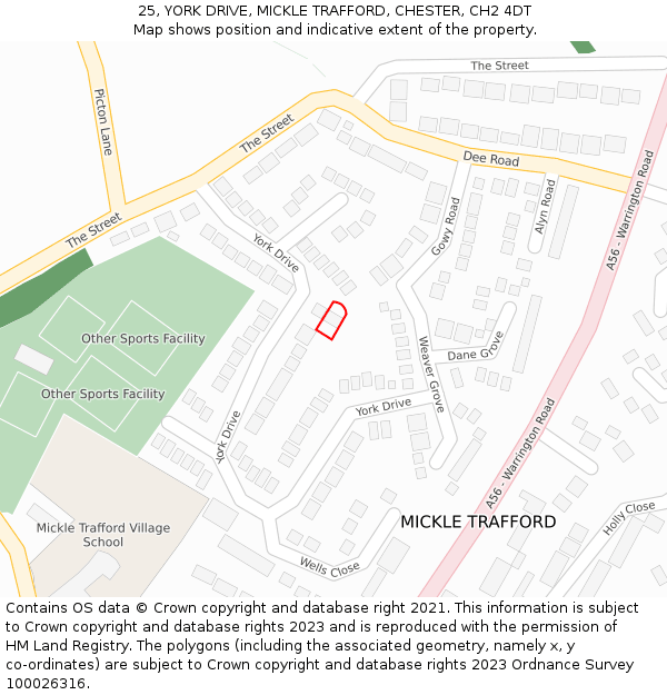 25, YORK DRIVE, MICKLE TRAFFORD, CHESTER, CH2 4DT: Location map and indicative extent of plot