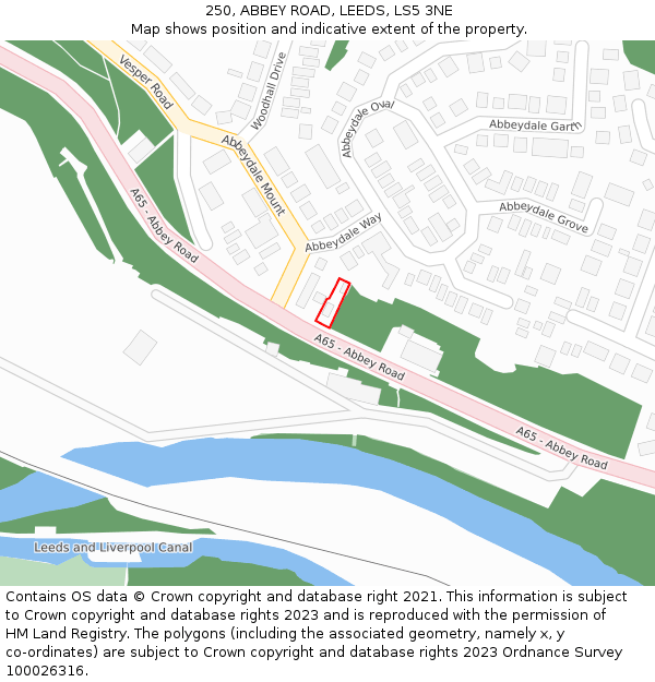 250, ABBEY ROAD, LEEDS, LS5 3NE: Location map and indicative extent of plot