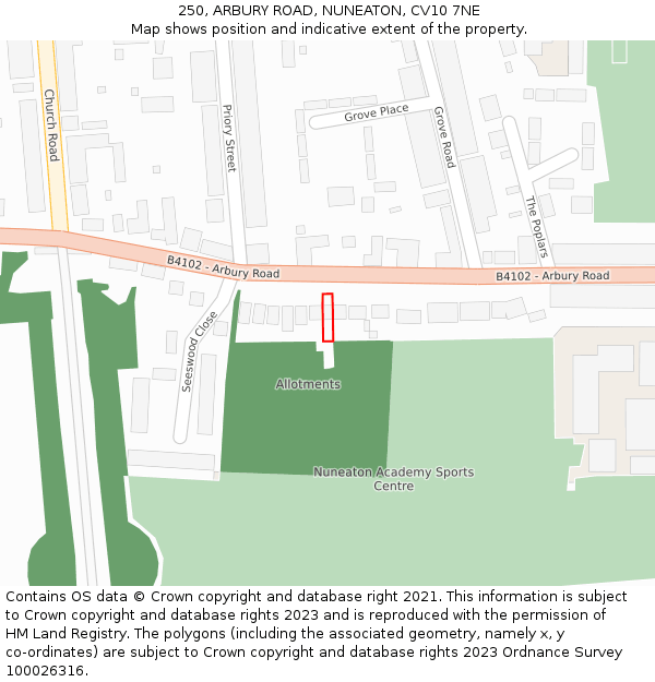 250, ARBURY ROAD, NUNEATON, CV10 7NE: Location map and indicative extent of plot