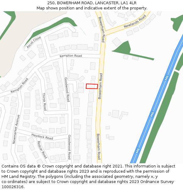 250, BOWERHAM ROAD, LANCASTER, LA1 4LR: Location map and indicative extent of plot