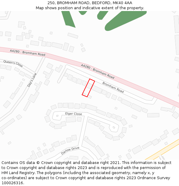 250, BROMHAM ROAD, BEDFORD, MK40 4AA: Location map and indicative extent of plot