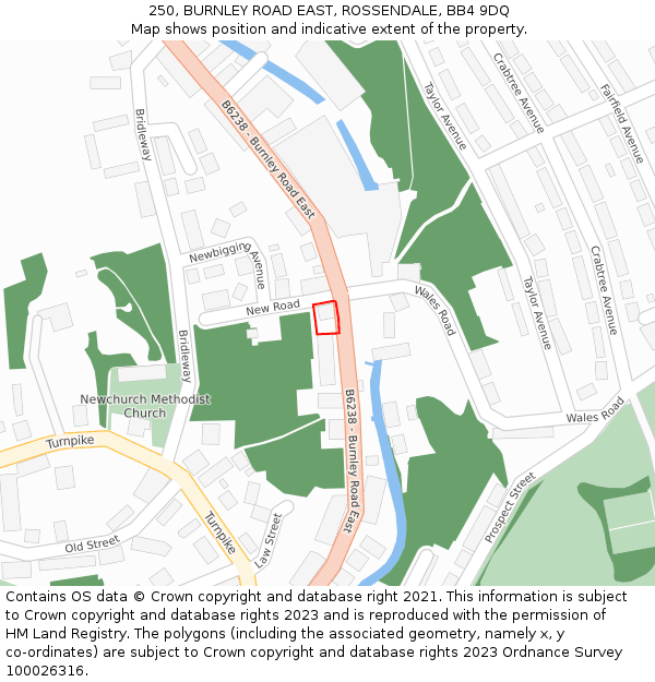 250, BURNLEY ROAD EAST, ROSSENDALE, BB4 9DQ: Location map and indicative extent of plot