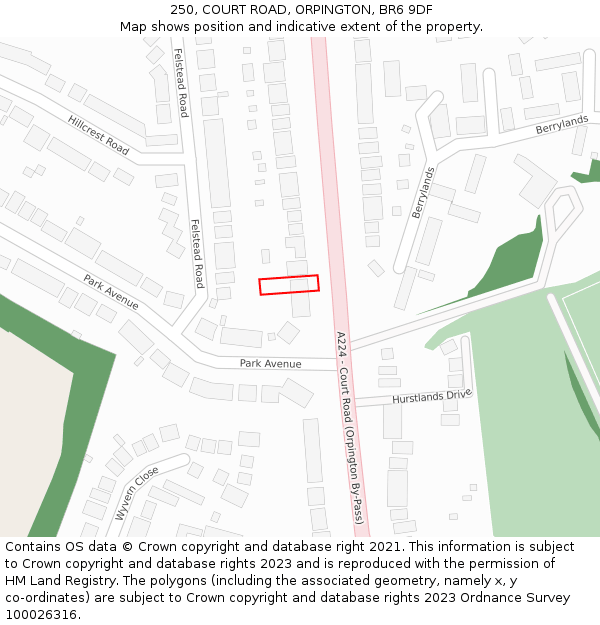 250, COURT ROAD, ORPINGTON, BR6 9DF: Location map and indicative extent of plot