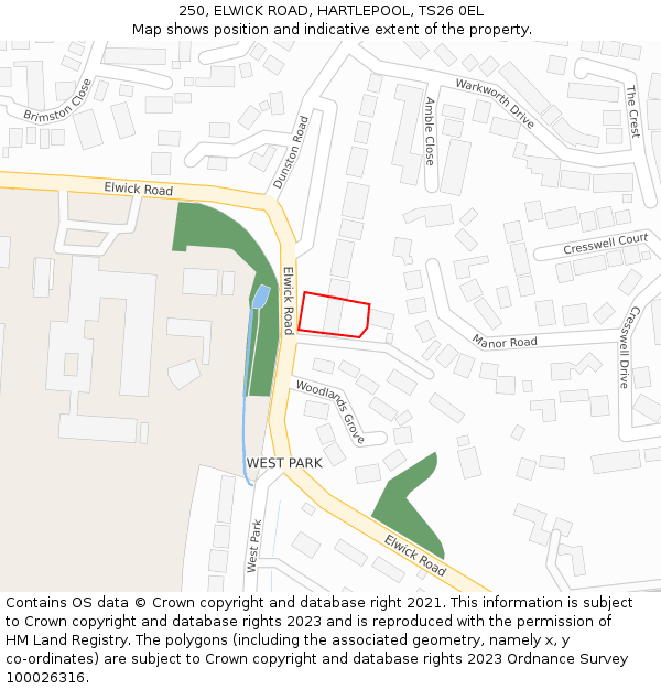 250, ELWICK ROAD, HARTLEPOOL, TS26 0EL: Location map and indicative extent of plot