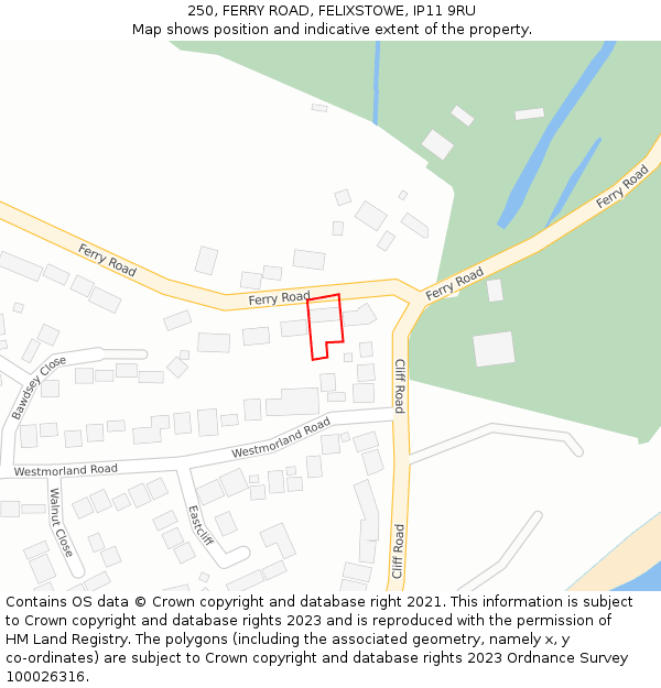 250, FERRY ROAD, FELIXSTOWE, IP11 9RU: Location map and indicative extent of plot