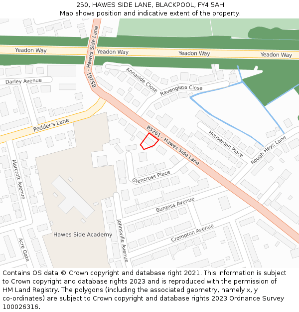 250, HAWES SIDE LANE, BLACKPOOL, FY4 5AH: Location map and indicative extent of plot