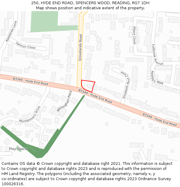 250, HYDE END ROAD, SPENCERS WOOD, READING, RG7 1DH: Location map and indicative extent of plot