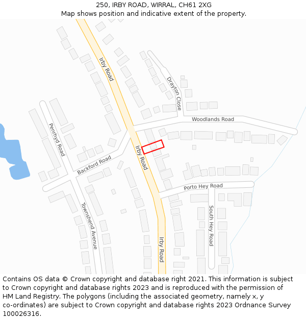 250, IRBY ROAD, WIRRAL, CH61 2XG: Location map and indicative extent of plot